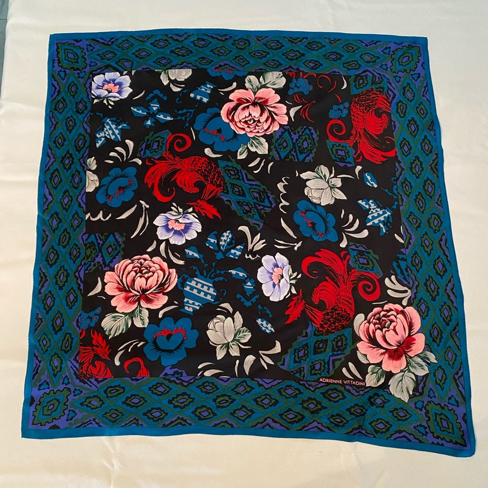 Vintage Stunningly Vibrant 1980s Adrienne Vittadini Silk Scarf